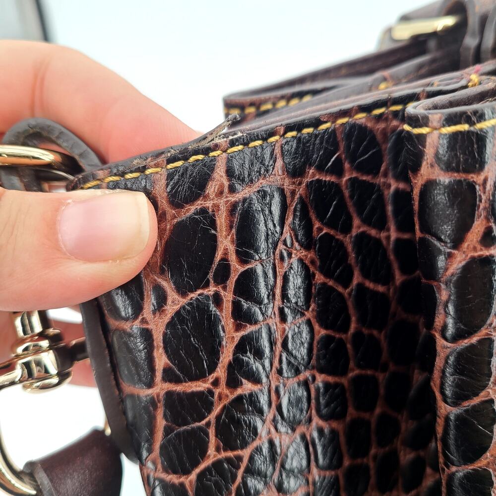 Dooney & Bourke Dillen Croco Leather Satchel - Espresso Dark Brown Bag - Picture 15 of 16
